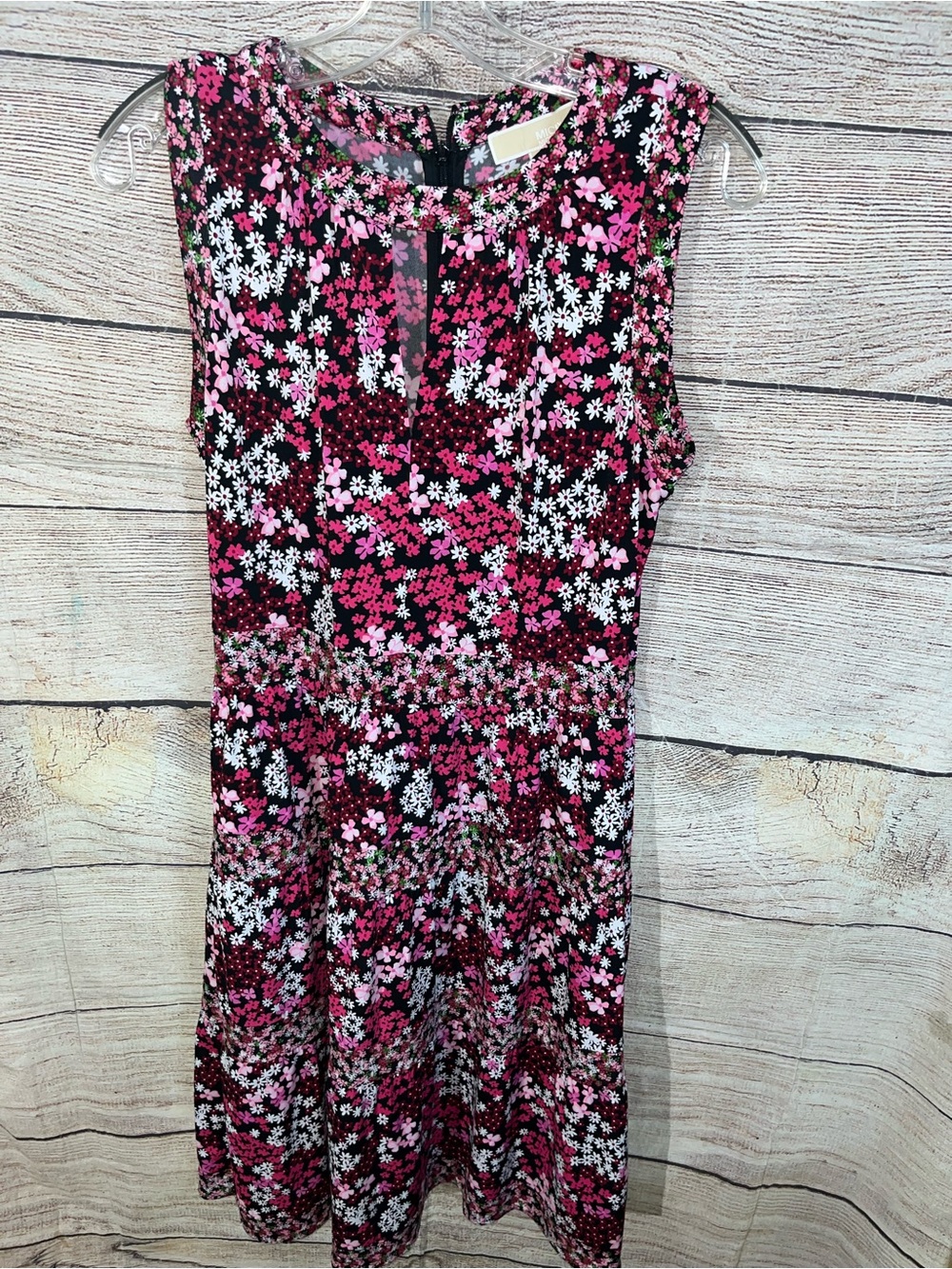 😍 Michael Kors Black Mini Dress with Pink & White Floral Print size Small